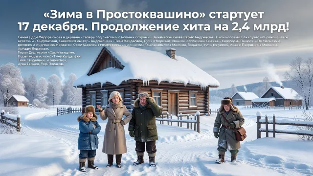 «Зима в Простоквашино» стартует 17 декабря. Продолжение хита на 2,4 млрд!